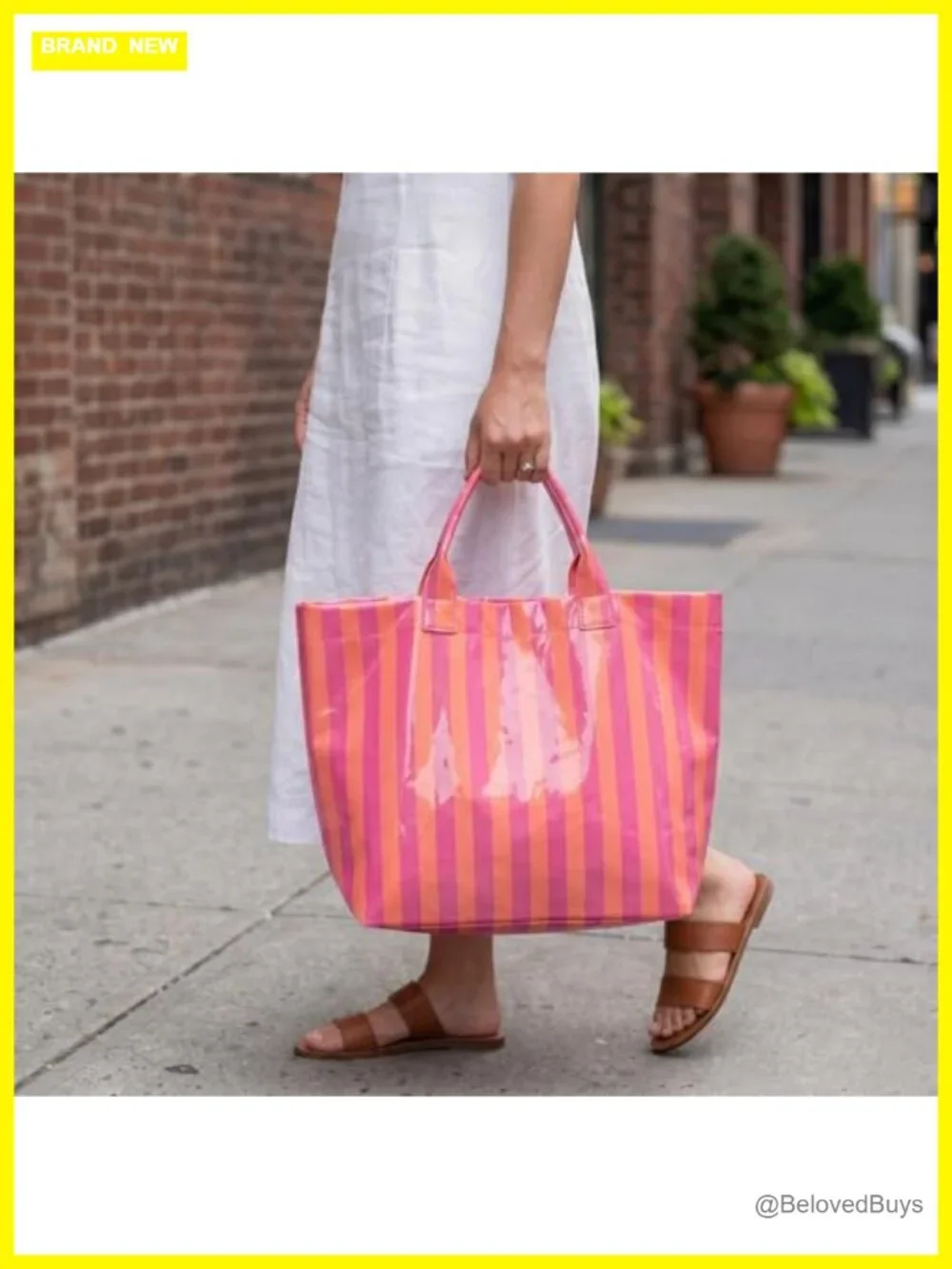 Striped PVC Tote Beach Bag Women Large Waterproof Vacation Work Duffle